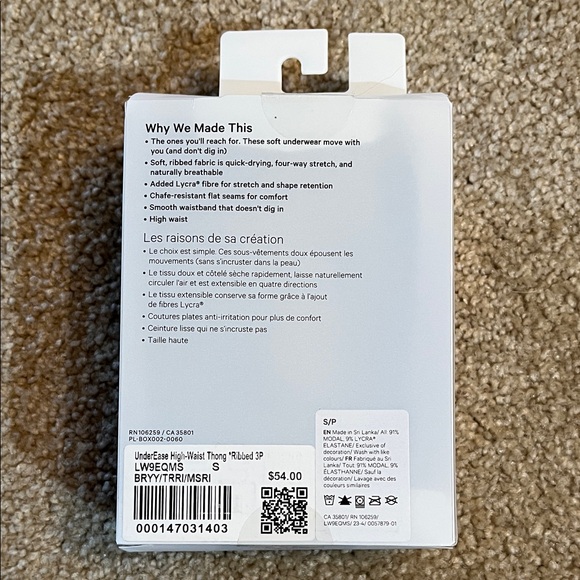 lululemon UnderEase 3-Pack High-Waist Ribbed Thongs - Black / Pink / Tan - Picture 2 of 3